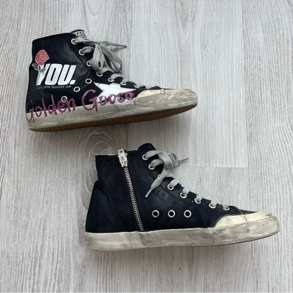 Golden Goose black graffiti high top sneakers size EU 37 made in Italy zip side